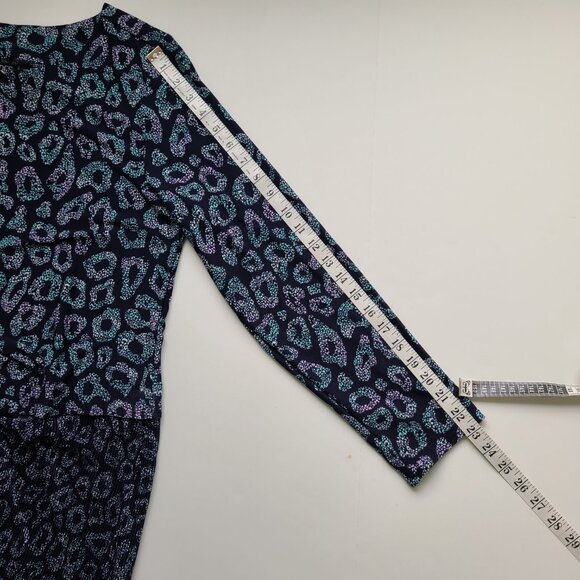 Blue Animal Print Asymmetric Tunic Top LP Petite QVC LS Office Casual Travel - Picture 10 of 13